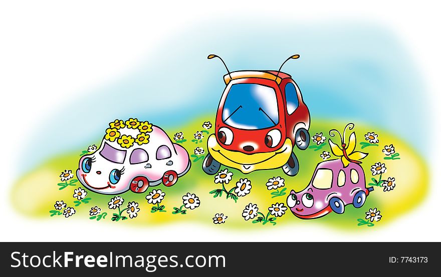 A cartoon of funny cars