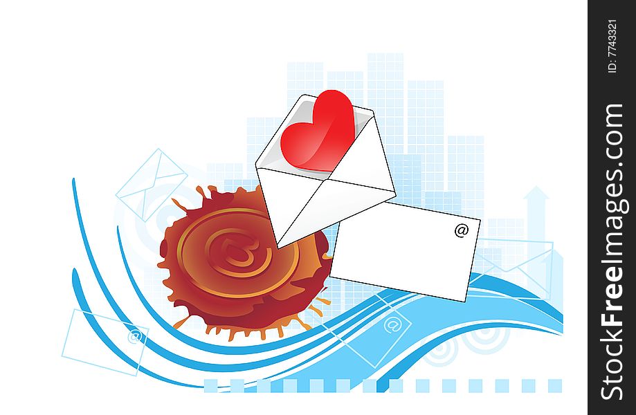 Design element with envelope and heart.