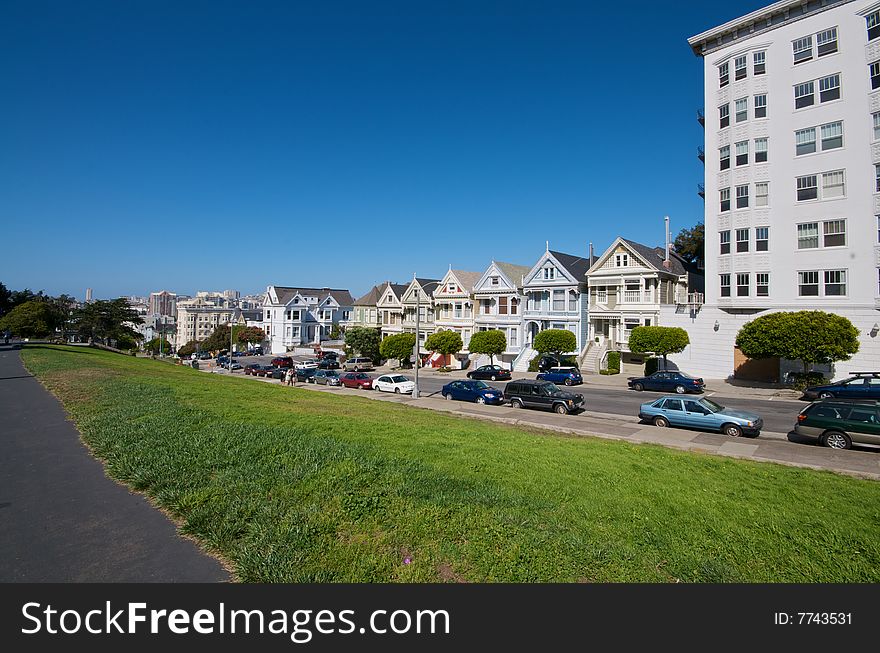 A view on Scott Street at the Alamo Square in San Francisco. A view on Scott Street at the Alamo Square in San Francisco