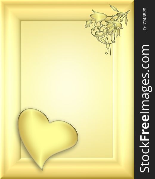 Frame or card with flower and heart. Frame or card with flower and heart