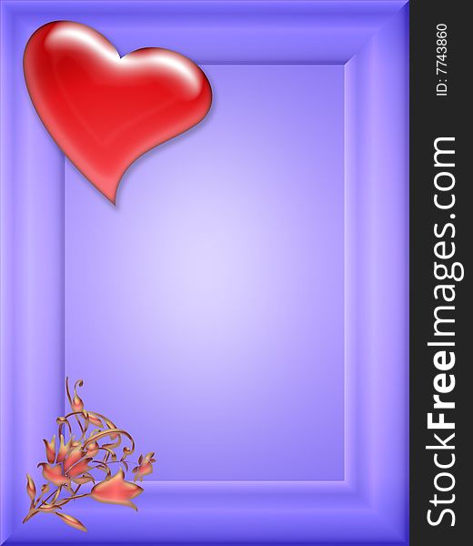 Frame or card with flower and heart. Frame or card with flower and heart