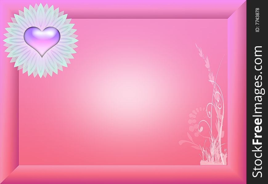 Frame or card with flower and heart. Frame or card with flower and heart