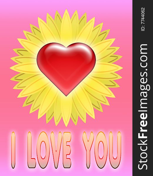 Heart with flower on soft background with written i love you. Heart with flower on soft background with written i love you