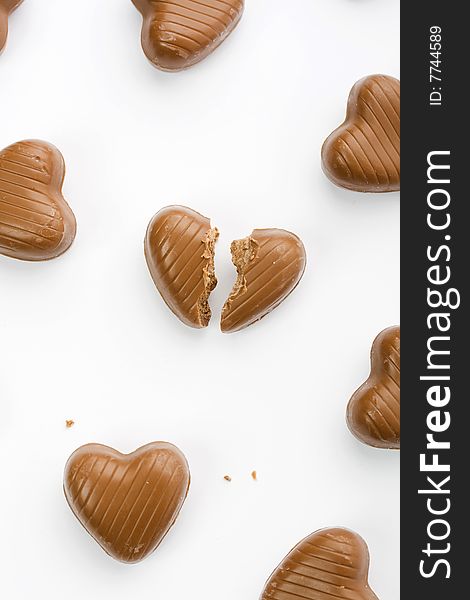 chocolate hearts, one broken hearts