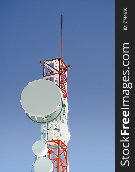 Communications antenna covered with snow. Communications antenna covered with snow