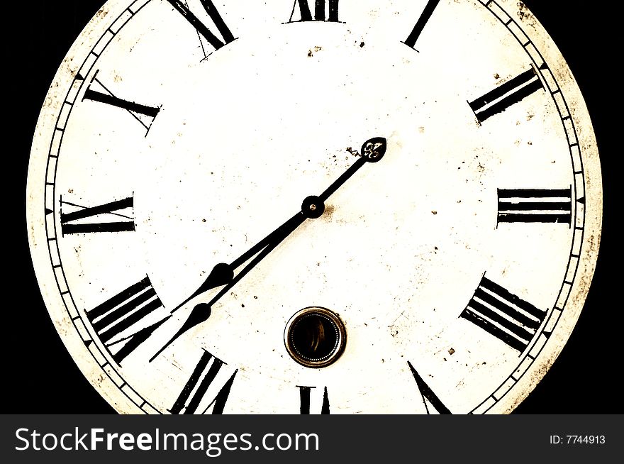 Close up of grunge vintage clock face ideal for layering