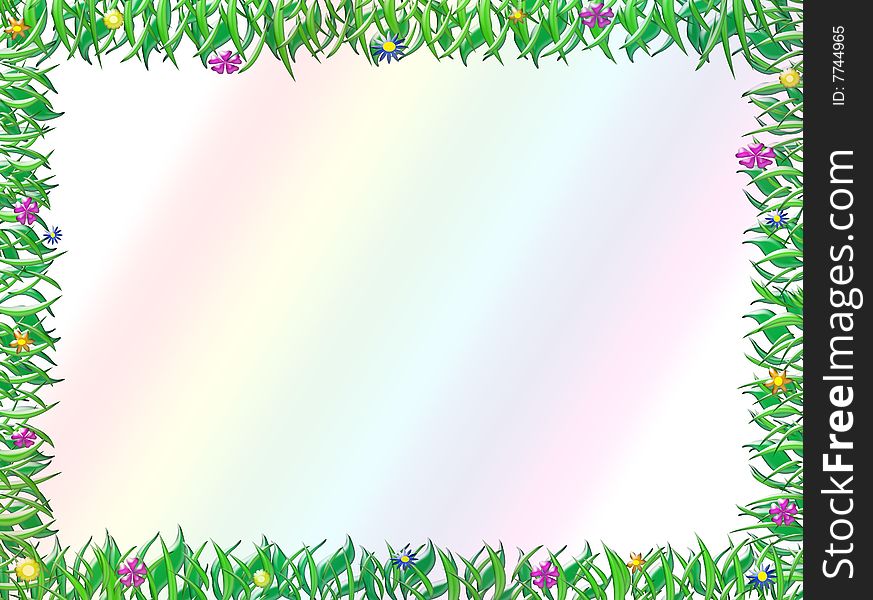 Green floral frame with rainbow background. Green floral frame with rainbow background