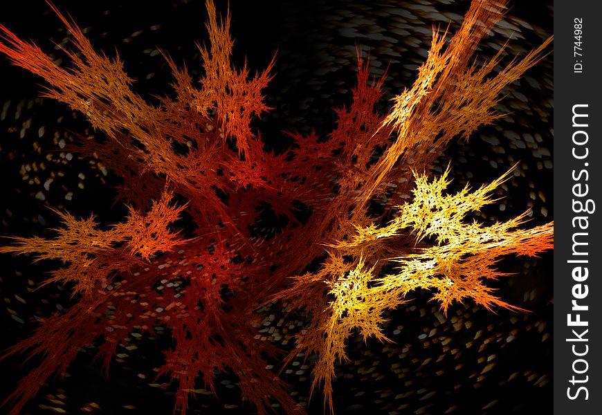 Orange fractal fireworks on the black background