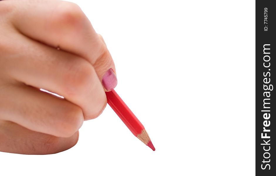 Woman hand holding pencil isolated on white. Woman hand holding pencil isolated on white.