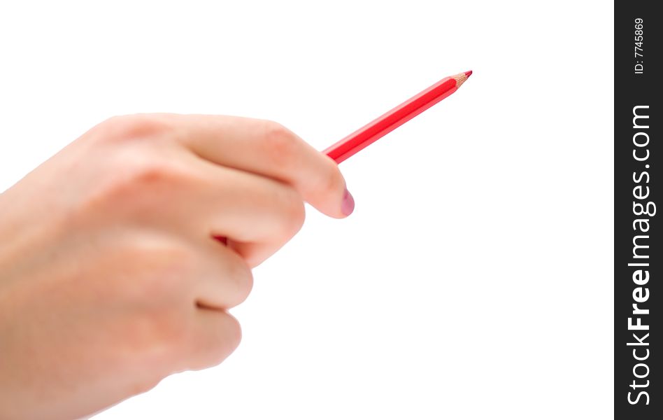 Woman hand holding pencil isolated on white. Woman hand holding pencil isolated on white.