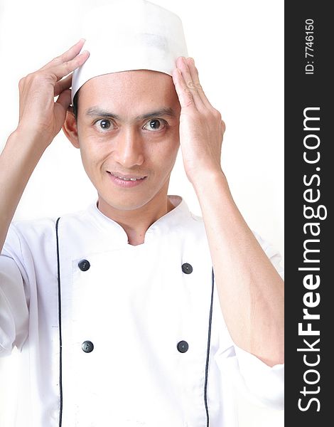 Chef smiling on white background