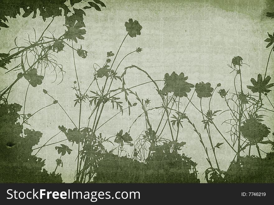Vintage image of a floral plant silhouettes as an old retro style background. Vintage image of a floral plant silhouettes as an old retro style background