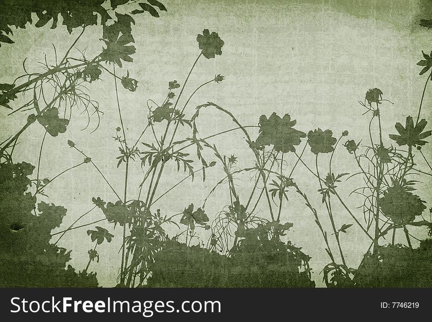 Floral Silhouette on Vintage Background