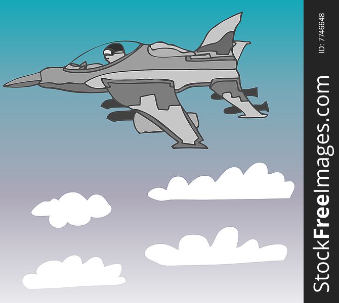 A small military fighter jets flies high in the sky on a clear day. Fully scalable vector illustration. A small military fighter jets flies high in the sky on a clear day. Fully scalable vector illustration.