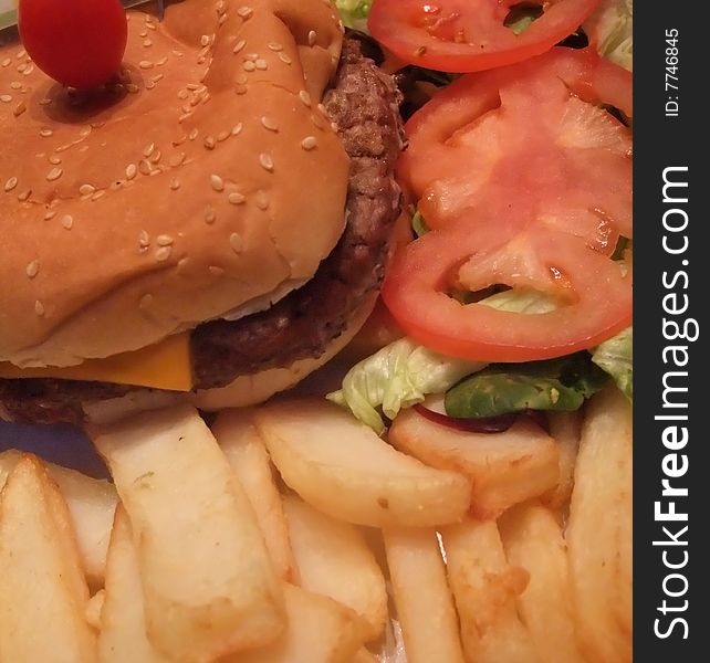 Fast Food Platter with Hamburger and French Fries. Fast Food Platter with Hamburger and French Fries