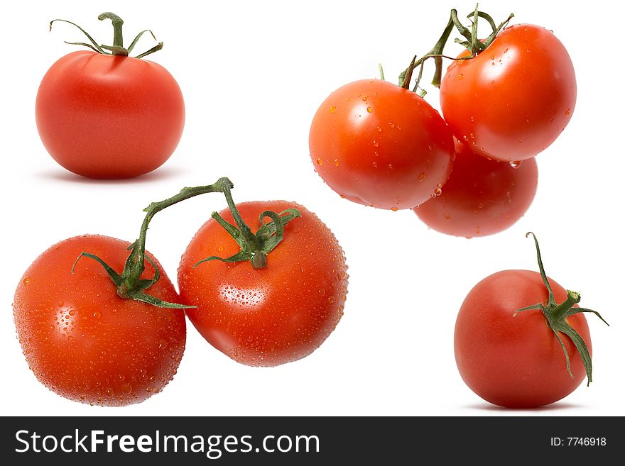 Collage from tomatoes on a white background