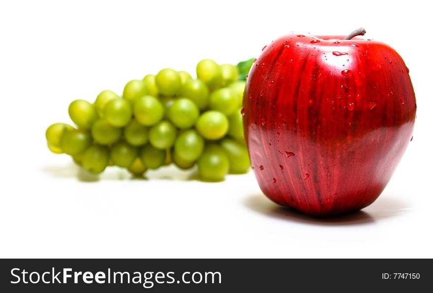 Isolated Apple and Grapes on white background