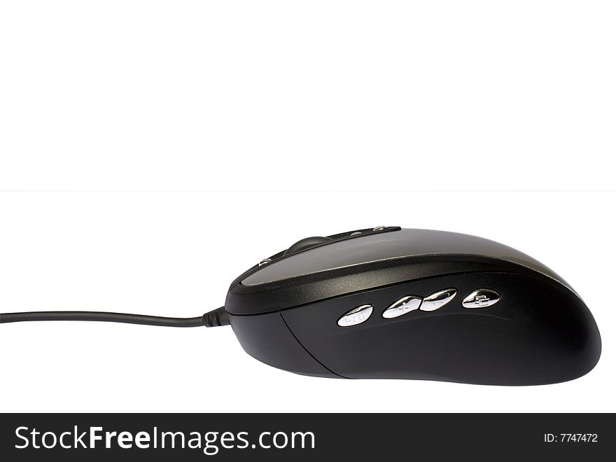 Black computer mouse on a white background it is isolated