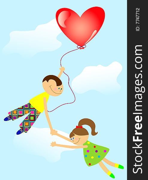 Boy and girl in the air for the ball. It is easy to fly if the wings - love. Vector. Boy and girl in the air for the ball. It is easy to fly if the wings - love. Vector.