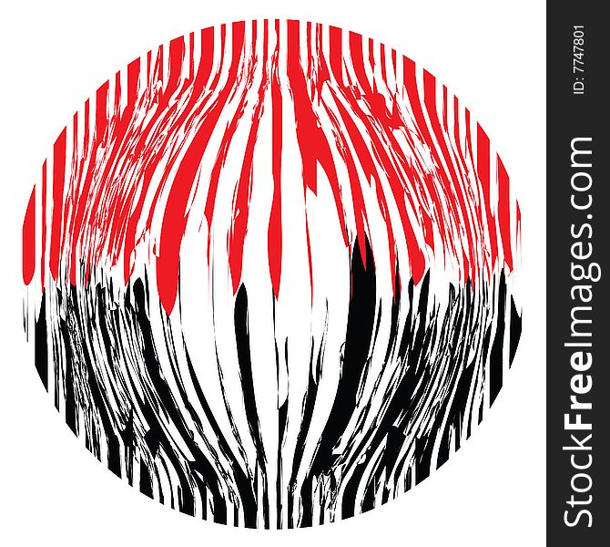 An illustrated black and red magnified bar code design