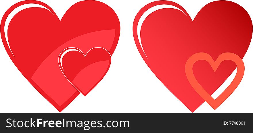 Heart icons set with two red hearts