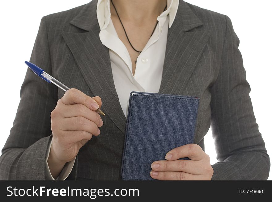 Young businesswoman hold the notebook and pen in the hand