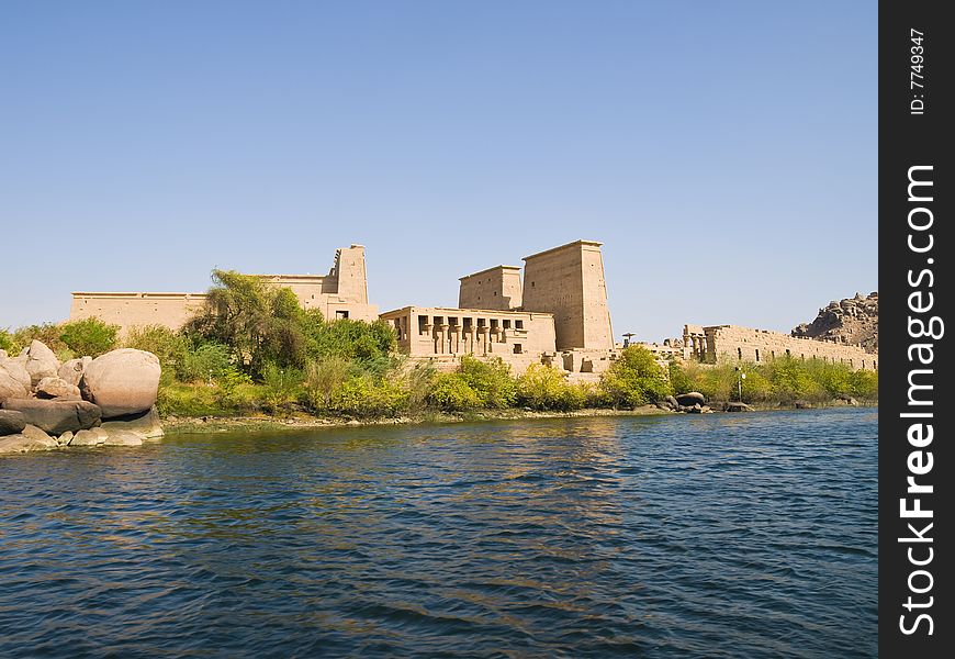 View of Philae Island from a boat on Nasser lake. Egypt series. View of Philae Island from a boat on Nasser lake. Egypt series