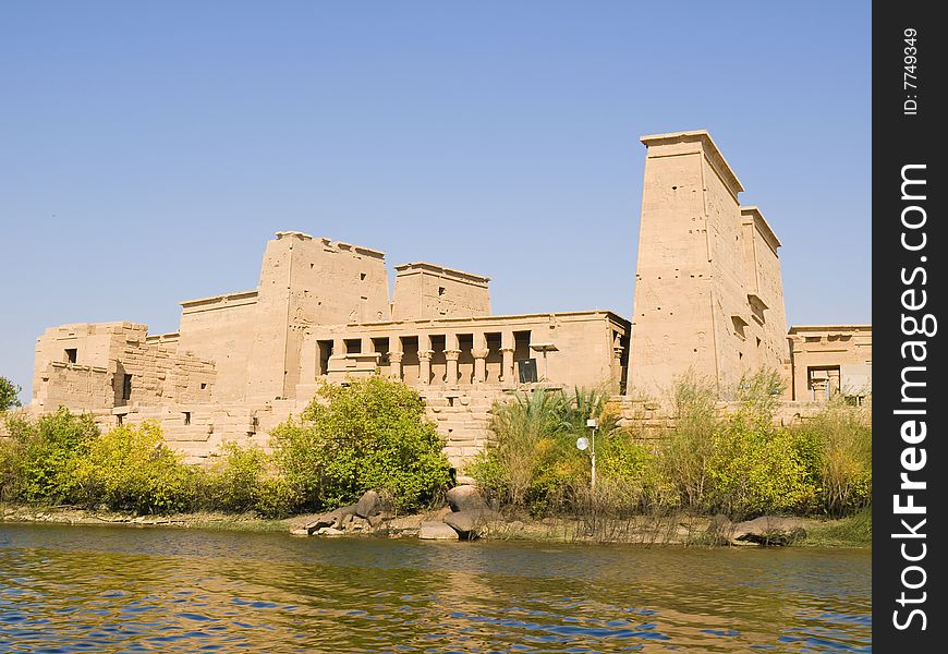 View of Philae Island from a boat on Nasser lake. Egypt series. View of Philae Island from a boat on Nasser lake. Egypt series