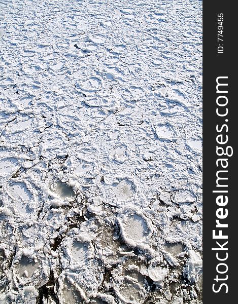 Ice floes on Vistula River in Warsaw, Poland