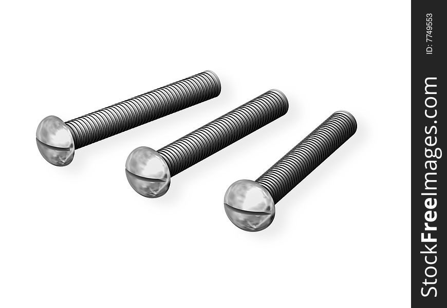 Metal chrome bolts isolated on white