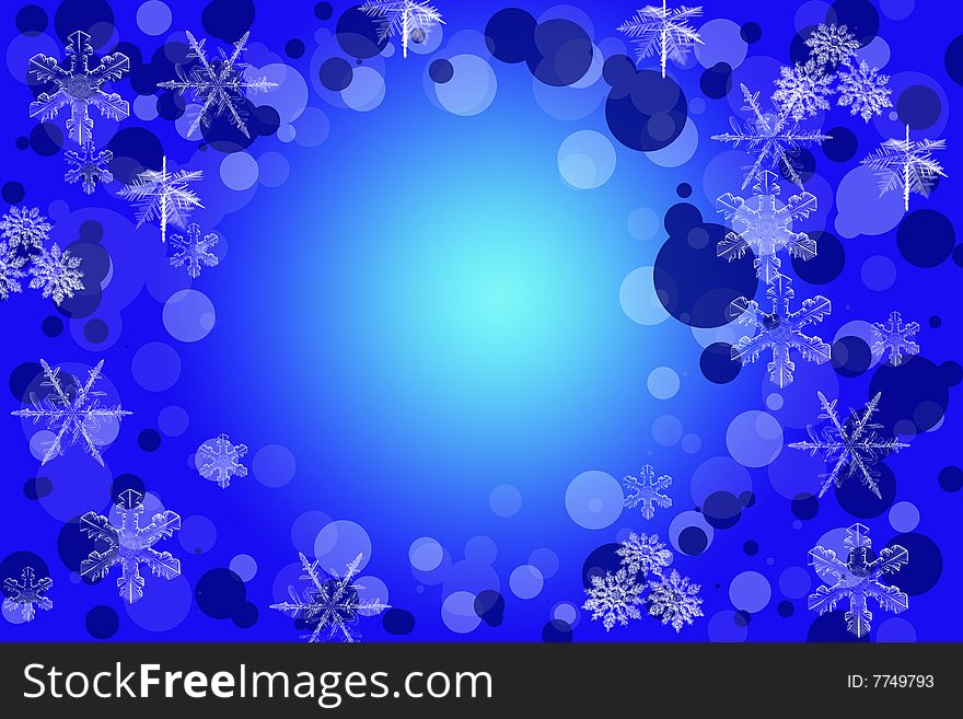 Christmas snow blue frame background with snowflakes. Christmas snow blue frame background with snowflakes