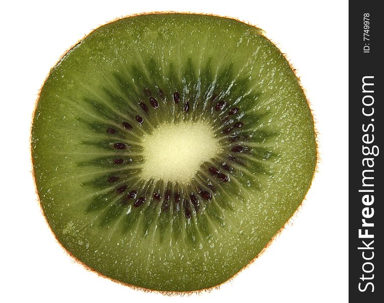 Sappy half of kiwi, isolated on white background. Sappy half of kiwi, isolated on white background