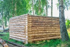 Construction Of A Wooden House, Log Cabin Stock Photo
