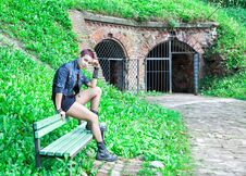 Punk Girl Sitting On The Bench Stock Image Punk Girl Sitting On The Bench Stock Image