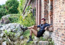 Punk Girl Sitting On The Porch Of An Old Castle Royalty Free Stock Photo Punk Girl Sitting On The Porch Of An Old Castle Royalty Free Stock Photo