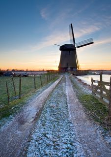 Windmill Winter Landscape Stock Images