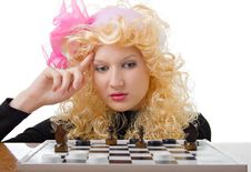 Glamor Blonde Plays A Chess Stock Images Glamor Blonde Plays A Chess Stock Images