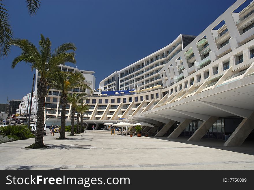 Modern beach hotel, and pubs in Portugal. Modern beach hotel, and pubs in Portugal