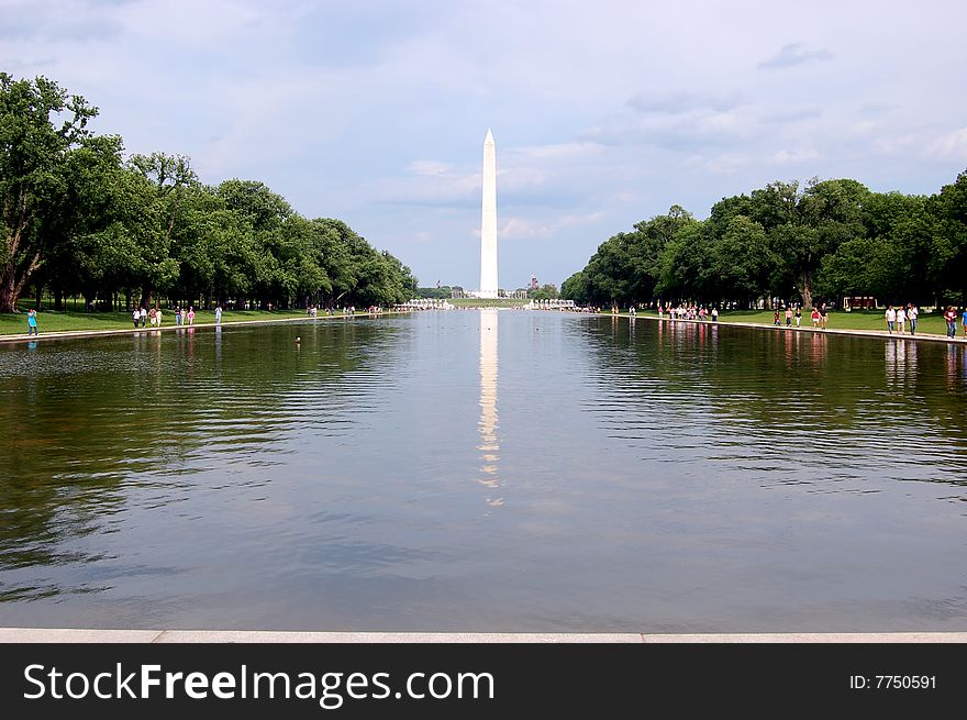 Photo of the Washington Monument in DC reflected in the reservoir. Photo of the Washington Monument in DC reflected in the reservoir.