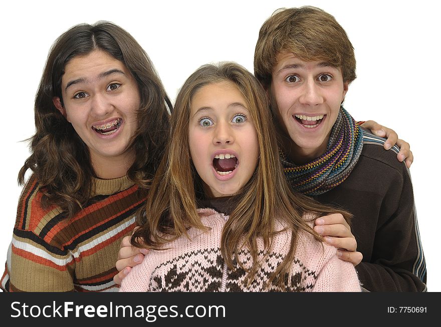 Happy young people isolated against a white background. Happy young people isolated against a white background