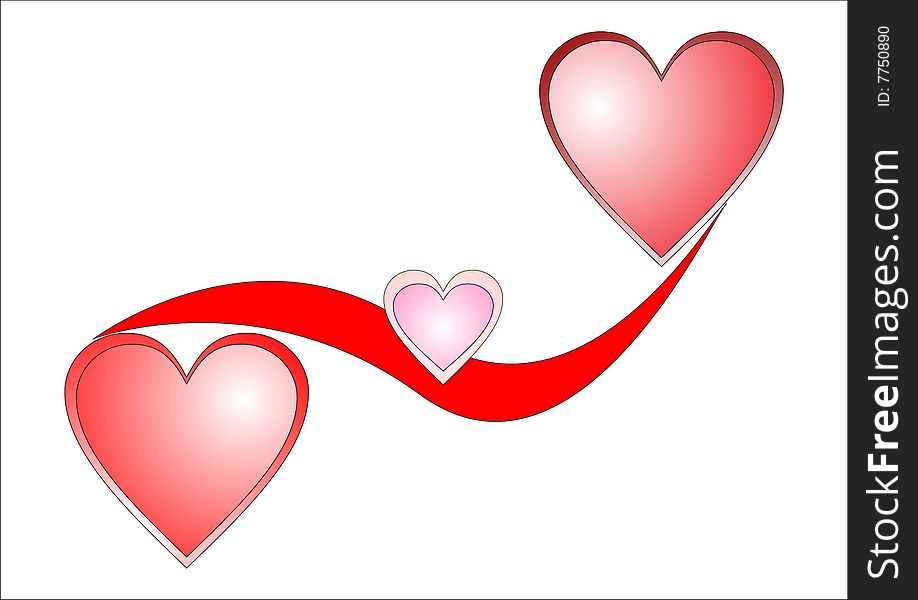 Two large hearts and one little heart on a white background. Two large hearts and one little heart on a white background.