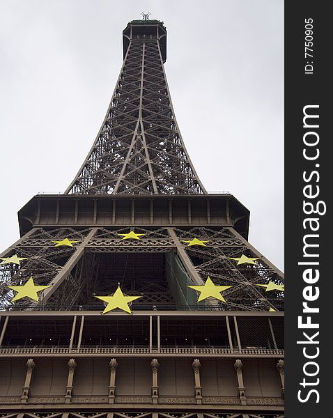 Symbol of the European Union displayed on a huge scale on the famous Parisian landmark. Symbol of the European Union displayed on a huge scale on the famous Parisian landmark