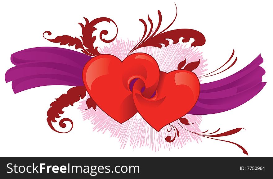Vector illustration of two hearts with floral ornamentals. Vector illustration of two hearts with floral ornamentals