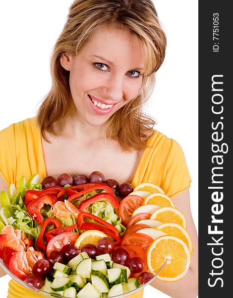 Young girl is presenting a delicous salad. Young girl is presenting a delicous salad