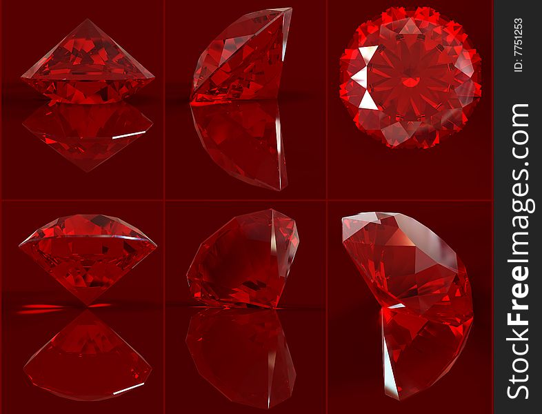 Ruby set on black background. Correct Index of Refraction. Clipping path.