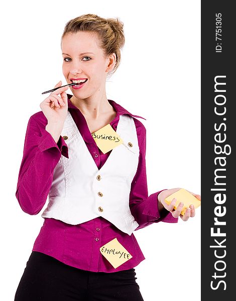 Commercial woman with memo paper