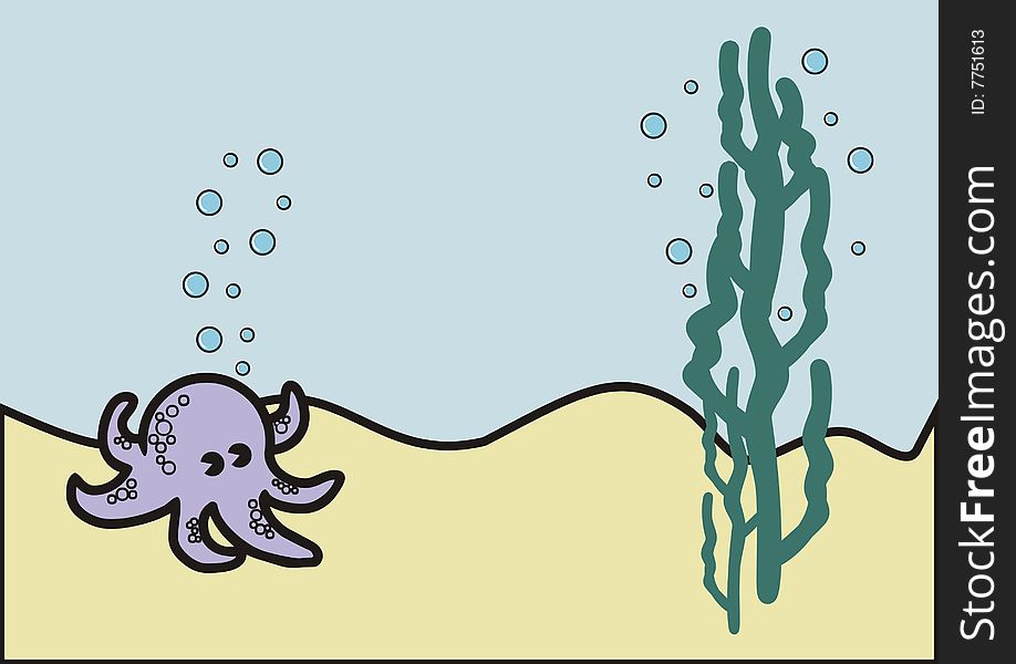 Little violet octopus in the sea graphic illustration