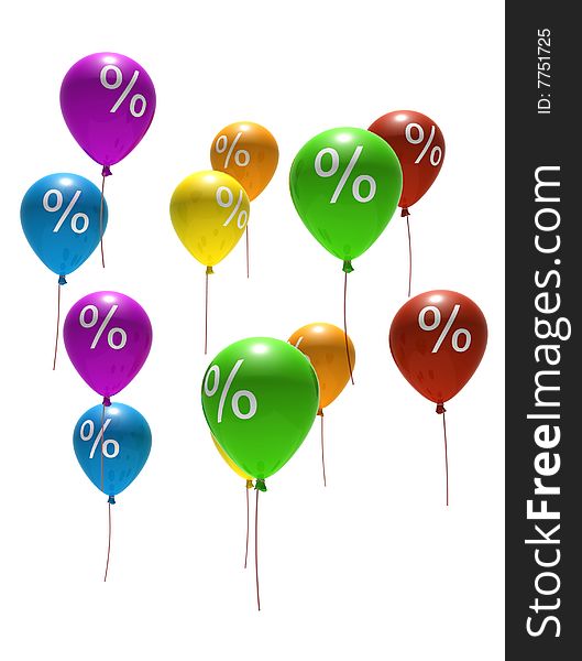 Balloons with percent symbols - isolated on white