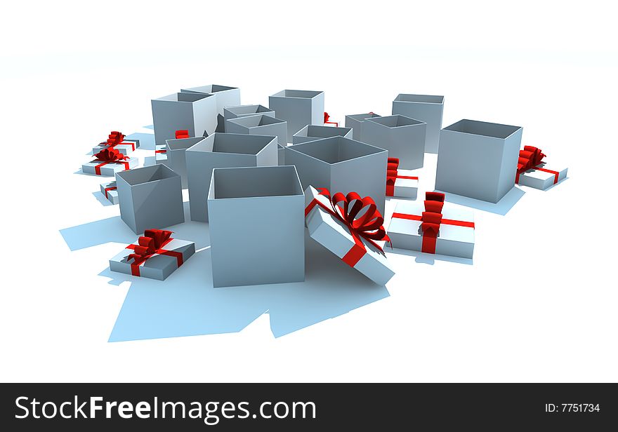 Opened gift boxes - 3d isolated illustration on white