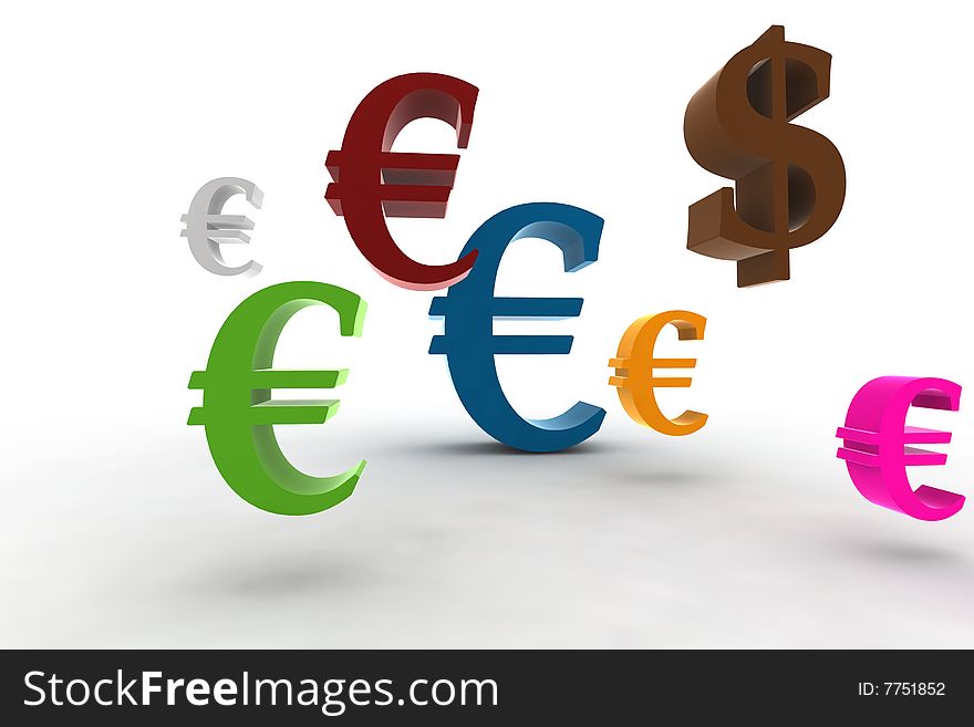 Euro symbol with dollar - 3d isolated illustration. Euro symbol with dollar - 3d isolated illustration